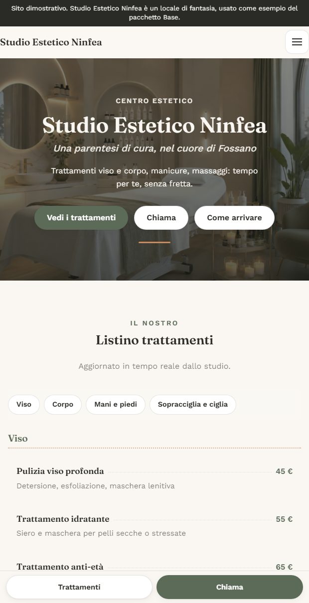 Schermata del concept Studio Estetico Ninfea